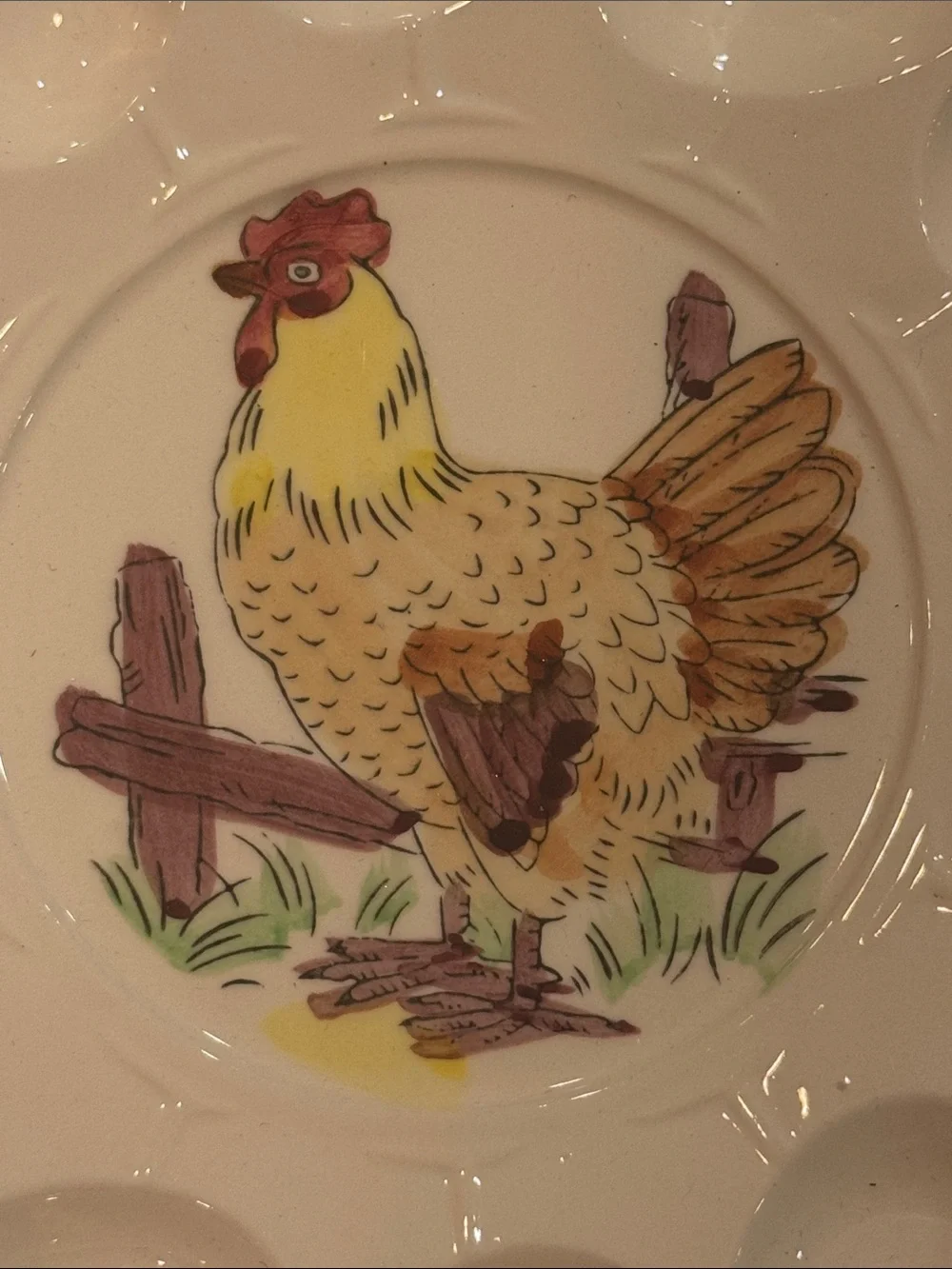 Vintage Painted Chicken Deviled Egg Platter Plate Holds 12 Cottagecore Ceramic